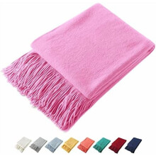 Manta decorativa de tricô com franjas, manta leve de tricô acrílico - manta macia e aconchegante com franjas para sofá, cama (rosa choque, 127 x