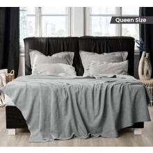 Cool Grey 100% Cotton Blanket [Queen Size - 90x90 Inch] 350GSM Lightweight, Soft and Breathable Thermal Blanket for All Seasons