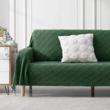 Green Throw Blanket 50 x90 Inches Throw Textured Solid Soft Sofa Throw Bed Runner Couch Cover Knitted Decorative Blanket Bed Runner