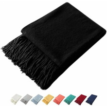Decorative Knitted Throw with Fringe, Lightweight Acrylic Knit, Soft Tassel for Couch, Sofa, Bed (Black, 50 x 60 Inch)