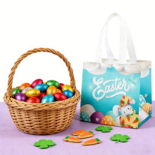 Sacs de Pâques vintage avec poignées – Sac fourre-tout réutilisable pour cadeaux de Pâques et chasse aux œufs, sacs à friandises