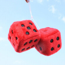 1 Pair of Retro Square Mirror Hanging Couple Fuzzy Plush Dice with Dots For Car Interior Ornament Decoration
