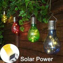 HEVIRGO Wodoodporna, zewnętrzna, kolorowa, zasilana energią słoneczną żarówka LED, lampa wisząca do ogrodu i na imprezę