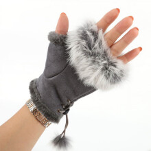 Dames gebreide warme handschoenen met halve vingers van imitatiebont