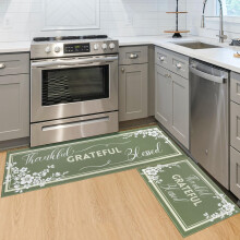 Ensemble de 2 tapis de cuisine Ă motifs floraux vert sauge (17x30 et 17x47 po), tapis de style campagnard