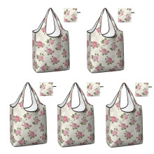 5er-Pack faltbare Einkaufstaschen mit Blumenmuster, wiederverwendbare Einkaufstaschen mit Fächern, wasserdicht und leicht