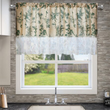 Rideaux de style café à imprimé floral avec bordure en dentelle - Cantonnière à plusieurs niveaux pour cuisine et salle de bain, polyester