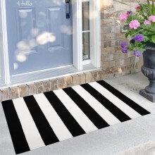Black & White Striped Rug 2.3'x3.6', Indoor/Outdoor, Hand-Woven Cotton, Washable, Compatible with Farmhouse, Porch, Kitchen, Entryway, Patio