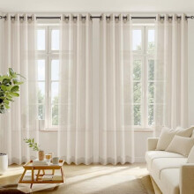 Rideaux voilages 213 cm de long, œillets filtrant la lumière, kaki uni, 137 cm de large x 213 cm de long, lot de 4 – pour salon, chambre, bureau