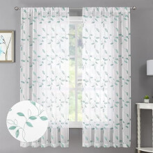 Rideaux voilages bleu sarcelle à motif de feuilles, habillage de fenêtre en voile brodé, passe-tringle, 38 x 63 pouces, lot de 2 panneaux
