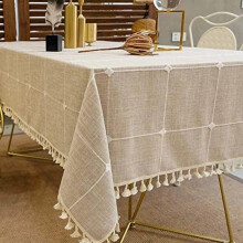 Nappe en coton et lin imperméable brodée, infroissable et résistante à la décoloration, 55 x 140 cm, marron clair – idéale pour la cuisine,