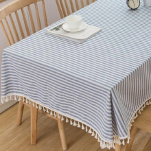 Nappe carrée en coton à rayures bleues style bohème, idéale pour l'été en extérieur ou pour recouvrir une table de jeu (Bleu, 140 x 140 cm,