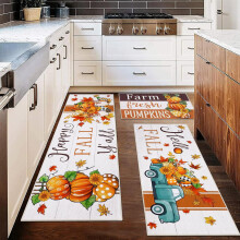 Ensemble de 3 tapis de cuisine automnaux – Tapis de couloir et descentes de lit antidérapants et lavables pour évier, buanderie et couloir –