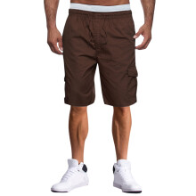 Heyac Men's Cotton Cargo Shorts, Elastic Waist, Multi Pockets, Casual Hiking/Running/Jogger Shorts
