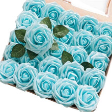 50pcs Realistic Aqua Blue Foam Roses with Stems – DIY Wedding Bouquets, Centerpieces, Party & Home Decor – Compatible with Floral Arrangements