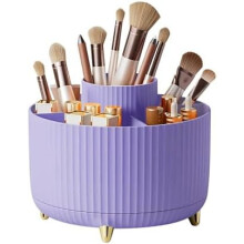 Porte-pinceaux de maquillage rotatif à 360, organisateur violet à 5 emplacements pour coiffeuse, salle de bain et bureau – Compatible avec les