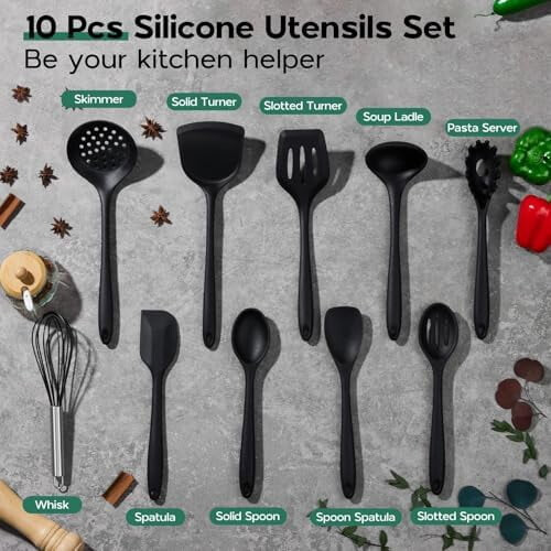 Silicone Cooking Utensil Set 10-Piece Black