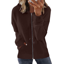 Hoodies med dragkedja för kvinnor Långärmade dragkedja Öppen framsida Lösa ytterkläder Tryck Blus Kappa Toppar Fickor Huvblus Upp till 65%