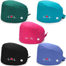 5-teiliges Bouffant-Mützen-Set mit Knöpfen, Unisex-Schweißband, verstellbarem Bindeband