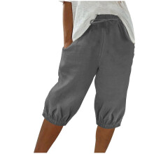 Naisten kesäiset bermudashortsit, yksiväriset joustinneuleiset rennot urheilushortsit taskuilla, koko S-2XL