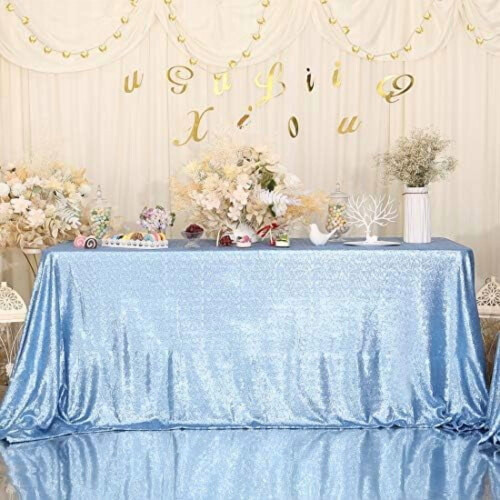 Baby Blue Sequin Tablecloth 60" x 120"