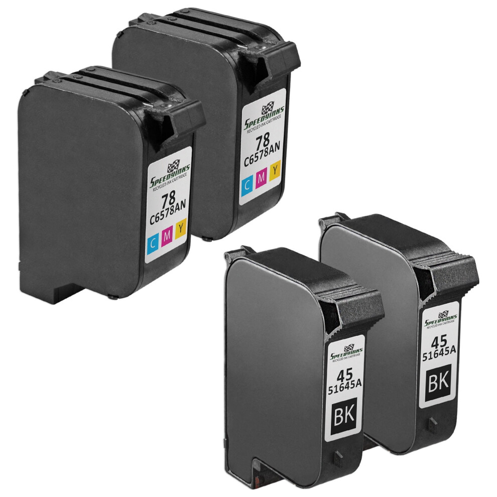 Inks 4PK replacement for 45 51645A & 78 C6578D Ink Cartridge Set: 2 Black 2 Color-image-OPC-PRRWS85-NEW