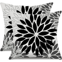 Fundas de almohada florales negras y grises de 40x40 cm, juego de 2, poliéster impermeable, para sala de estar, sofá, patio y jardín. Compatibles