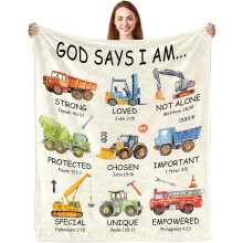 Couverture chrétienne en forme de camion de chantier (127 x 152 cm) – Cadeau avec verset biblique pour garçons, cadeau d'anniversaire religieux