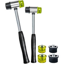 2-Pack Double-Head Plastic/Rubber Hammer (25mm+35mm) + 4 Replacement Heads – for Jewelry, Leather, Wood, Flooring – Compatible with DIY Tools