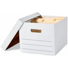 Medium Duty Storage/Filing Boxes With Lid and Handles, Legal/Letter Size, 12-Pack, White, 16.2" L x 12.5" W x 10.5" H