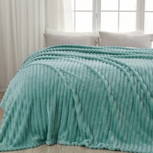 Super Soft Queen Blanket, Mint Green Silky Flannel Fleece, 3D Ribbed Jacquard, Lightweight All-Season (90"x90")
