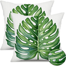 18x18 Zoll große Outdoor-Kissenbezüge (2er-Set), Palmenblatt-Design, wasserdicht, Landhausstil, geeignet für Terrasse, Garten und Sofa