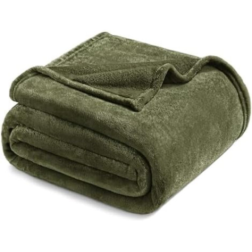 Fleece Blanket Twin Size 90x66 in Olive Green