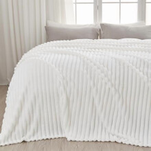 King Flannel Fleece Throw Blanket White Ribbed 90x110 in