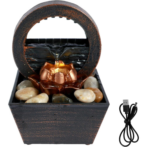 LED Tabletop Fountain with Pebbles – USB Powered, 17cm