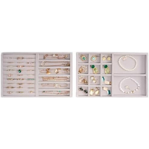Stackable Jewellery Organizer Trays – 4-Piece Grey Set