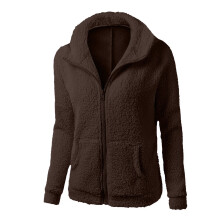 Winterjassen voor dames: Sherpa-jas met rits, fleecejas met lange mouwen, modieuze warme sweaterjas met zakken, legergroen, XXL