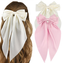 Boghaí Gruaige Móra, 2 phíosa Ribíní Gruaige Satin Gearrthóga Gruaige, Bogha Gruaige Eireaball Fada Rómhór Barrette Boghaí Gruaige Satin