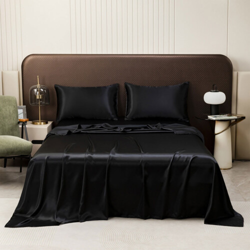 King Flat Sheet Satin Fabric 270x246cm Black