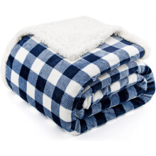 Sherpa Fleece Blanket Twin Size Navy Blue 60x80 in