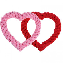 2 giocattoli da masticare per cani a forma di cuore con corda, ideali per San Valentino.