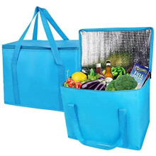 Conjunto de 2 Sacolas Térmicas para Compras, Azuis, Reutilizáveis, com Zíper Resistente e Dobráveis – Compatíveis com Instacart