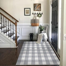 Cotton Buffalo Plaid Rug 4'x6' – Gray & White Washable Indoor/Outdoor Rug for Entryway, Porch, Kitchen, Farmhouse (Compatible with Layered Look)