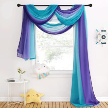 Sheer Voile Window Scarf2Panels Lilac Turquoise Ombre