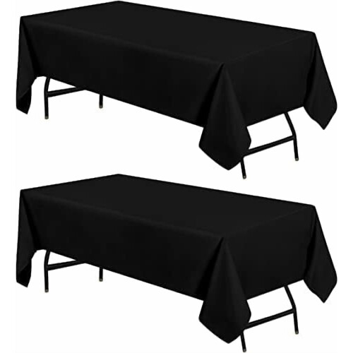 Toalha de mesa retangular preta em poliéster, 152 x 259 cm (60 x 102 polegadas), pacote com 2 unidades.