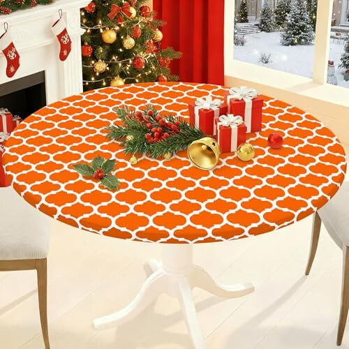 Round Elastic Tablecloth 45-56 in, Vinyl with Flannel Back