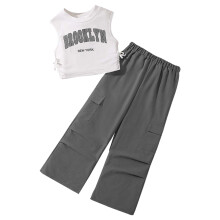 Ediodpoh Kids Clothing Set Girls Summer Sleeveless Letter Tank Top and Casual Pants Set for Big Kids Outfit for Girls Grey 10 Years