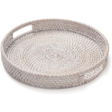 Bandeja de servir de ratán de 30 cm x 5 cm con asas troqueladas.