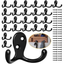 Heavy Duty Double Prong Wall Hooks – 14 Pack, Black Metal