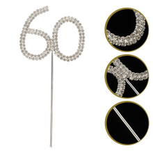 FRCOLOR Stunning Rhinestone Cake Topper for 60th Birthday Party or Anniversary Silver Approx 12cm
